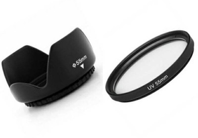 MILLETS 55MM Tulip Flower Lens Hood Lens Hood WITH 55MM SAFTEY UV LENS FILTER  Lens Hood(55 mm, Black)