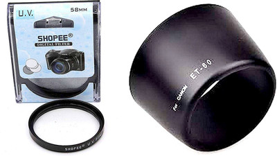 MILLETS Lens Hood for EOS Camera ET 60 18-55MM 55-250MM with 58mm Saftey uv Filter  Lens Hood(58 mm, Black)