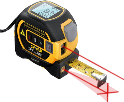 amiciTools 3-in-1 Laser Distance Meter: 5m Tape Measure, 60m Laser Measure, 10m Cross Line Laser with 20 Measurement Storage Non-magnetic Inclinometer Level(8.3 cm)