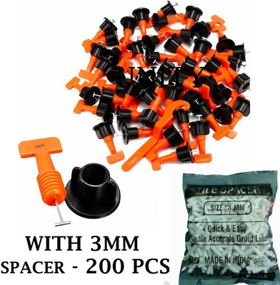GETANYWAY Tile Leveling System 50 PC Kit With Special Wrench 1 PC & 3 MM Spacer 200 pc Tile Leveling System 50 PC Kit With Special Wrench 1 PC & 3 MM Spacer 200 pc Non-magnetic Post Level(4 cm)