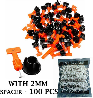 GETANYWAY Tile Leveling System 50 PC Kit With Special Wrench 1 PC & 2 MM Spacer 100 pc Tile Leveling System 50 PC Kit With Special Wrench 1 PC & 2 MM Spacer 100 pc Non-magnetic Post Level(4 cm)