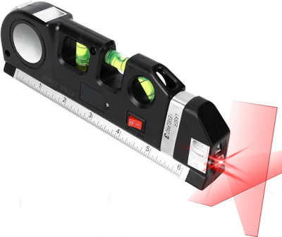 Estervig Laser Level Tool Multipurpose Kit Cross Line Laser Level with Beam Line Leveler Standard Measure Tape, Metric Rulers Perfect for Picture Hanging, Wall Tiling Non-magnetic Line Level(18.4 cm)