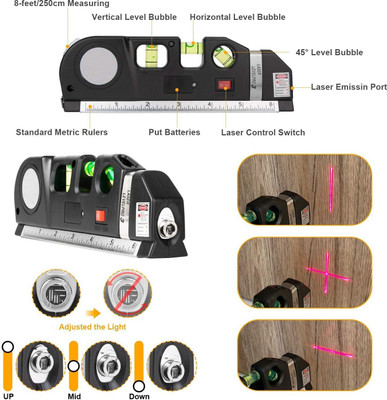 SKYBUCKET Adjusted and Metric Rulers Level Pro 3 Standard Cross Line 8 feet Measure Tape Ruler Tool Adjusted Non-magnetic Electronic Level Non-magnetic Line Level(30 cm)