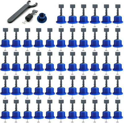 Flemigo 50 Blue Pieces Reusable Tile Leveling System Kit with Special Wrench Non-magnetic Line Level(7 cm)
