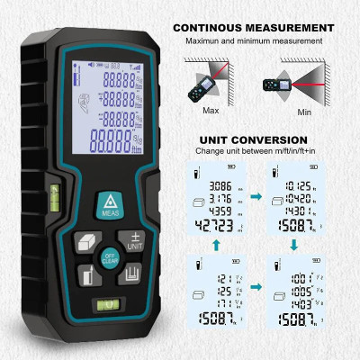 GoodsBazaar 100 Meter Range Finder Laser Distance 100 Mtr Area Volume Pythagorean Spirit Lev 100mtr/328ft Digital Laser Distance Meter Range Finder 100 Meter Diastimeter LDM Non-magnetic Engineer's Precision Level(12 cm)
