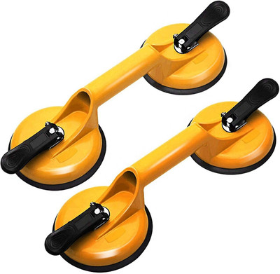 TileCrafted Power Full Double Claw Glass Suction Cups Aluminum Cup (Multi colour- 2 piece) Lever Tool(20 cm)