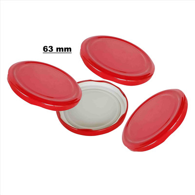 Pure Source India 63mm Red Metal Lug Cap Durable Lid for Glass Jars, Bottles and Containers 2.5 inch Lid Set, Pack of 4(Iron)