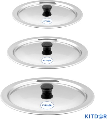 Kitdor Steel Lid with Knob, Set of 3 Large Lids (Size 4- 26.5cm , 5- 29cm & 6- 32cm) 10.4 inch, 11.4 inch, 12.6 inch Lid Set(Stainless Steel)