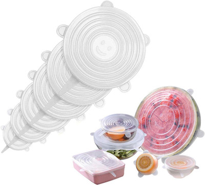 NAVMAV Silicone Stretch Lids, Multi Size Reusable Silicone Lids Food and Bowl Cover 6pc 8 inch Lid Set, Pack of 6(Silicone)