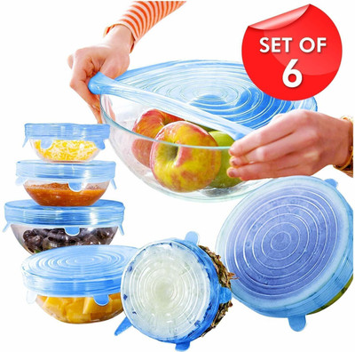 Shopovia Microwave Safe Silicone Stretch Lids reuseable Flexible Covers for Bowls 5 inch Lid Set, Pack of 6(Silicone)