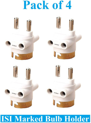 Sauran Pack of 4 Holder 2 Pin Parallel Adapter with Light/Bulb Holder and Plug Socket Plastic Light Socket(Pack of 4)
