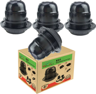 WolkomHome E27 Lamp Holder with Shade Rings, Screw Type, Black Pack of 4 Plastic Light Socket(Pack of 4)