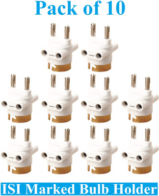 Sauran Pack of 10 Holder 2 Pin Parallel Adapter with Light/Bulb Holder and Plug Socket Plastic Light Socket(Pack of 10)