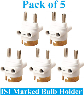 Sauran Pack of 5 Holder 2 Pin Parallel Adapter with Light/Bulb Holder and Plug Socket Plastic Light Socket(Pack of 5)