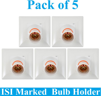 Sauran Pack of 5 Modular Angle Bulb Holder Poly-Carbonate for Home, Office (ESP76) Plastic, Brass Light Socket(Pack of 5)