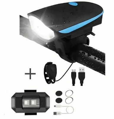 HighRider USB Rechargeable Blue Cycle Light & Horn with Helmet Light(Multi Modes) LED Front Rear Light Combo(Multicolour, Black, Blue)