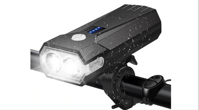 Dark Horse Bicycle 4000 mAh 2*T6 5 Mode 600 LM 120 DB,Horn/ Switch wire,Battery Indicator LED Front Light(Black)
