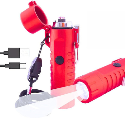 Devil Will Cry Electric Waterproof Light with LED Flashlight Compass Windproof Arc,Plasma Light LED Spot Light(Red)