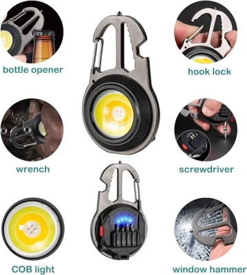 CRAZYABBS Rechargeable COB Keychain Light with Bottle Opener, Screwdriver, Wrench LED Front Light(Multicolor)