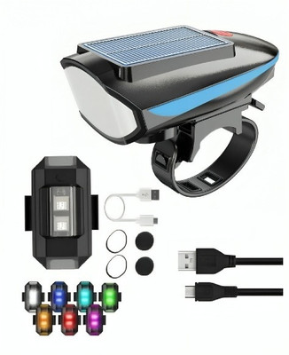 HighRider Solar and USB Rechargeable Cycle Light Horn, Spot/Tail/Helmet Light LED (Blue) LED Front Rear Light Combo(Multicolor)