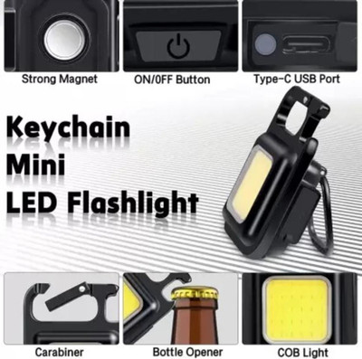 BSVR New LED Keychain Flashlight 029 Rechargeable 4 Light Modes With Bottle Opener LED Front Light(Black)