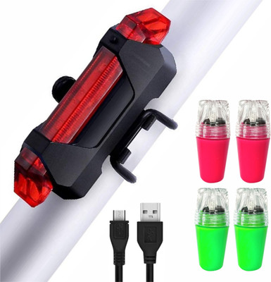 DSTECHBAR Cycle Tyre Valve Light With Tail Light 7 Mode Waterproof USB Rechargeable LED Wheel Reflectors(Black)