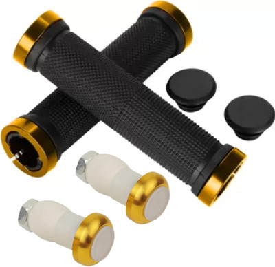 DSTECHBAR Bicycle Grip with Light Cycling Lock-on Anti-Slip Cycle Handle Grips, indicator LED Rear Break Light(Golden)