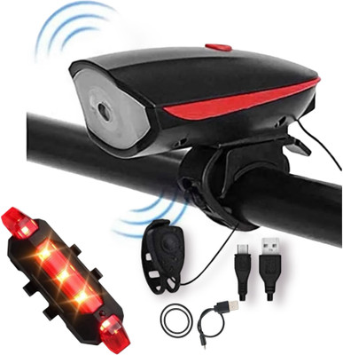 HighRider USB Rechargeable & Waterproof Cycle Light with Horn & Tail Light Combo LED Front Rear Light Combo(Black, Red)