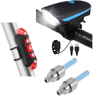 DSTECHBAR BLACKBELL Bicycle Set of LED Front Light with LED Tail Light and Valve Lights LED Front Rear Light Combo(Multicolor)