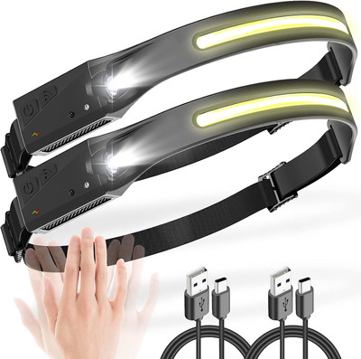 TRUDO Rechargeable Headlamp LED, Motion Sensor 5 Modes Flashlight LED Headlamp(Black)