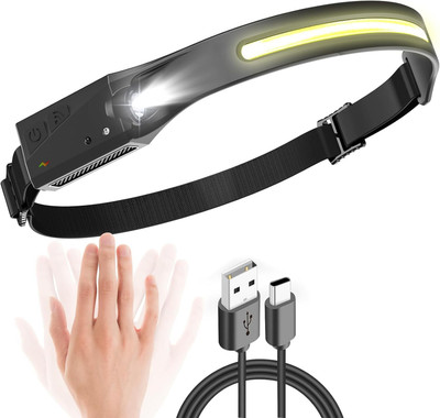 Cpixen LED Motion Sensor Waterproof Head Torch USB Rechargeable Headlamp Flashlight LED Headlamp(Black)