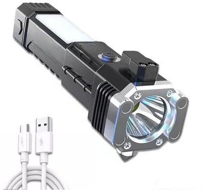 MRTrends Rechargeable LED Torch | Waterproof Flashlight with USB Cable | LED Front Light(Black)