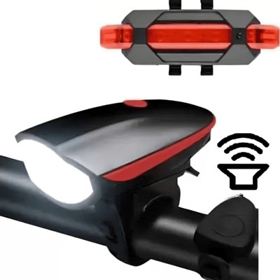 HAPPYRIDER USB Cycle Horn LED Light with USB Rechargeable Cycle LED Taillight LED Front Rear Light Combo(Red)