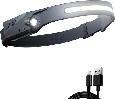 TRUDO Rechargeable, Ultra-Light Bright LED Headlamp with Motion Sensor LED Headlamp(Black)