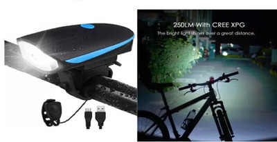 CANECH USB Rechargeable Bike Horn And Light 140 DB with Super Bright Light 3 Mode LED Front Light(Multicolor)