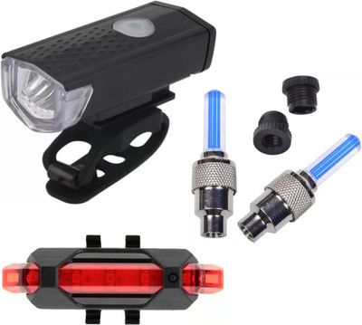 Rebound Combo Bicycle USB Rechargeable Head Light and back light with Tyre Valve Light LED Front Rear Light Combo(Multicolor)
