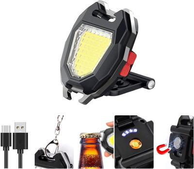 SEVENSPACE 2-in-1 Rechargeable Keychain LIGHT with 6 Lighting Modes & Cigarette Lighter LED Front Light(Black)