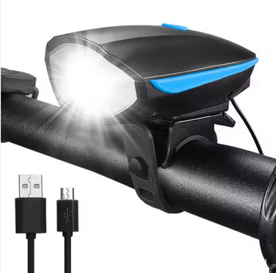 Biker Rechargeable Bicycle Headlight With Horn LED Front Light(Black, Blue)