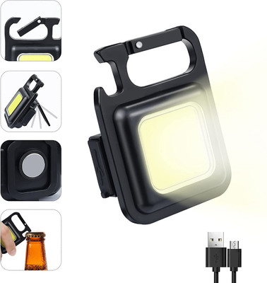 ZYRIAN Mini LED Flashlight 800 Lumens COB Rechargeable Worklight Keychain 4 Light Modes 2 hrs Lantern Emergency Light(Black)