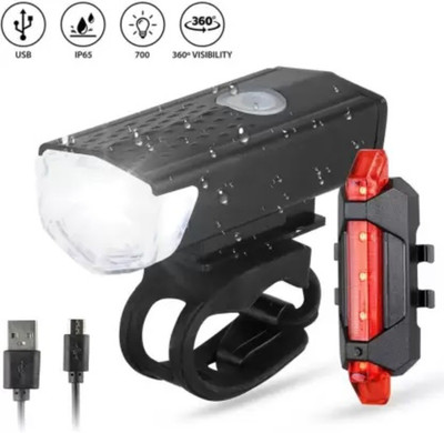 BLACKBELL USB Rechargeable Bike LED Headlight & Tail light Set (Combo) LED Front Rear Light Combo(Black)