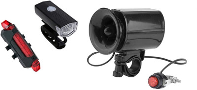Gymisa Bicycle Pack Of Front Cycle Light Back Tail Light And Electronic Horn Bell LED Front Rear Light Combo(Black)