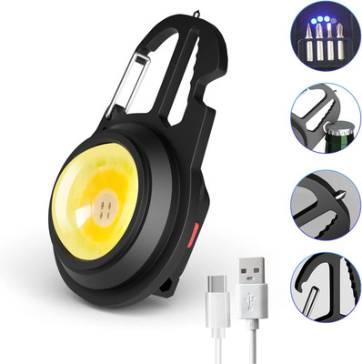 carfrill COB Small Flashlights, 500Lumens Bright Rechargeable Keychain Mini Flashlight LED Front Light(Yellow, White, Red)