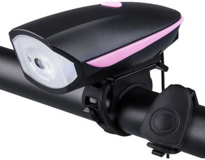 rebel 2-in-1 USB Rechargeable Bicycle Horn Light (3 modes) LED Front Light(Pink, Black)