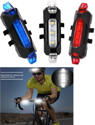 AlexVyan 3 Pcs Bicycle LED USB Rechargeable Head Light and Tail LED LED Front Rear Light Combo(Blue, Red, White)