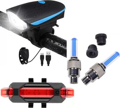 Rebound Rechargeable Cycle Horn with Light with Rechargeable tail light and Tyre Light LED Front Rear Light Combo(Multicolor)