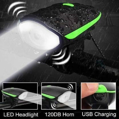 Rebound Rechargeable Bike/Cycle Super Bright Light & Horn with 5 Different Horn Modes LED Front Light(Black, Green)
