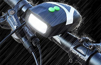 Rebound Bicycle Front Light LED Horn Sound 2 in 1 Multi Mode Cells Operated Bright White LED Front Light(Black)