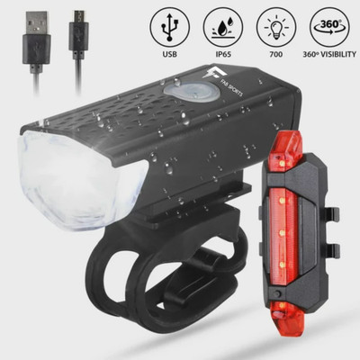 SPOKEFOX USB Rechargeable Bike Headlight & Tail light Set/combo LED Front Rear Light Combo(Black)