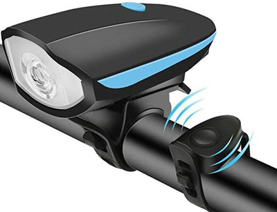 HAPPYRIDER USB Rechargeable Bike Horn And Light 140 DB with Super Bright Light 3 Mode Bell LED Front Light(Black, Blue)