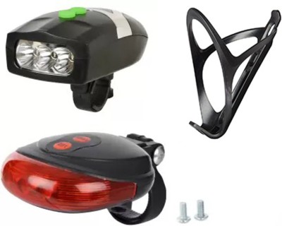 rebel COMBO 3 LED 3 Mode Front Light & Horn, Laser Tail Light & Black Bottle Cage LED Front Rear Light Combo(Black)